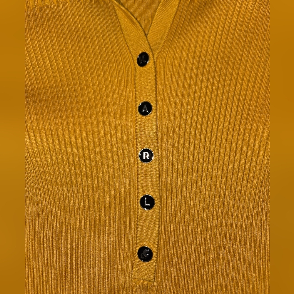 Karl Lagerfeld Yellow Button-Up Ribbed Collar Women's Sweater - Picture 6 of 10